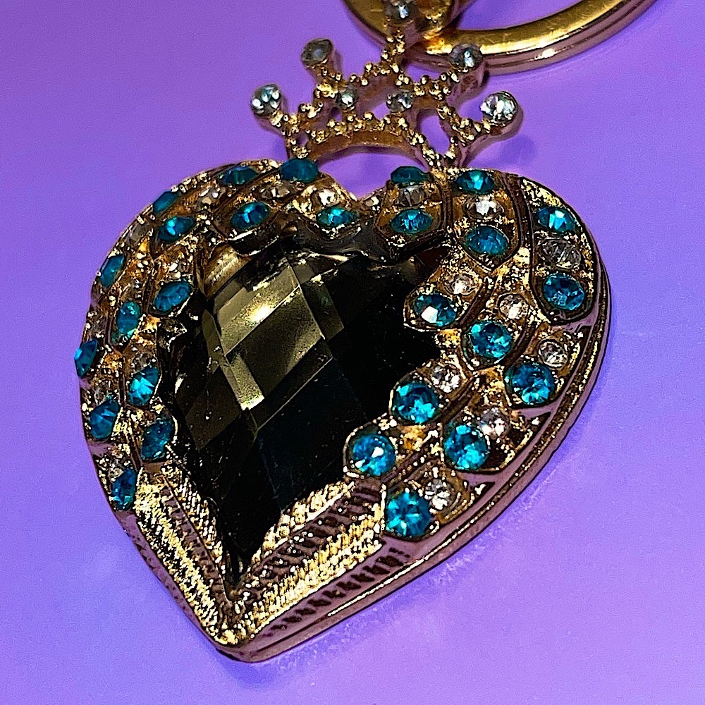 Heart Bag Charm NEW Keychain Jewelry Crown Rhinestones Sparkle Purse Bling - Picture 6 of 15
